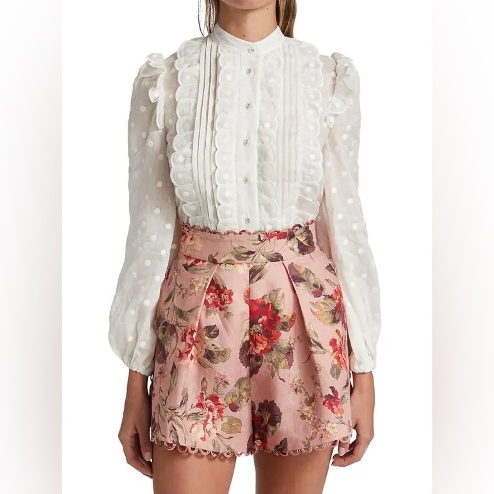 NWT Zimmermann Ivory Ruffle Mae Dot Shirt Blouse AU 2 US 8